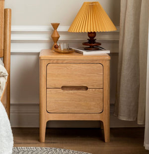 Seattle Natural Solid Oak Bedside Table 2 Drawers - Oak Furniture Store & Sofas