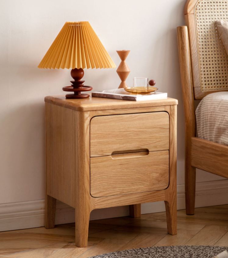 Seattle Natural Solid Oak Bedside Table 2 Drawers - Oak Furniture Store & Sofas