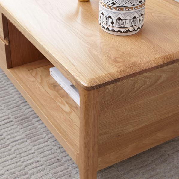 Seattle Natural Solid Oak Coffee Table | wood small coffee table NZ with drawers for living room | Oak Furniture Store