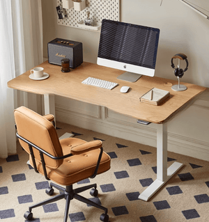 Solid Ash Top Electric Height Adjustable Computer Desk - Oak Furniture Store & Sofas