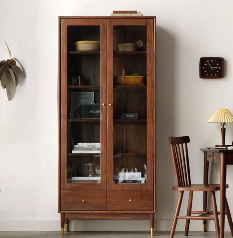 Walnut Glass Display Cabinet - Oak Furniture Store & Sofas