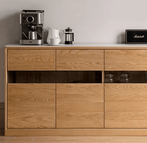 Warburg Natural Solid Oak Sideboard with Ceramic Marble Top - Oak Furniture Store & Sofas