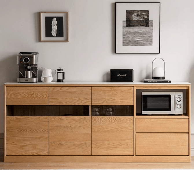 Warburg Natural Solid Oak Sideboard with Ceramic Marble Top - Oak Furniture Store & Sofas